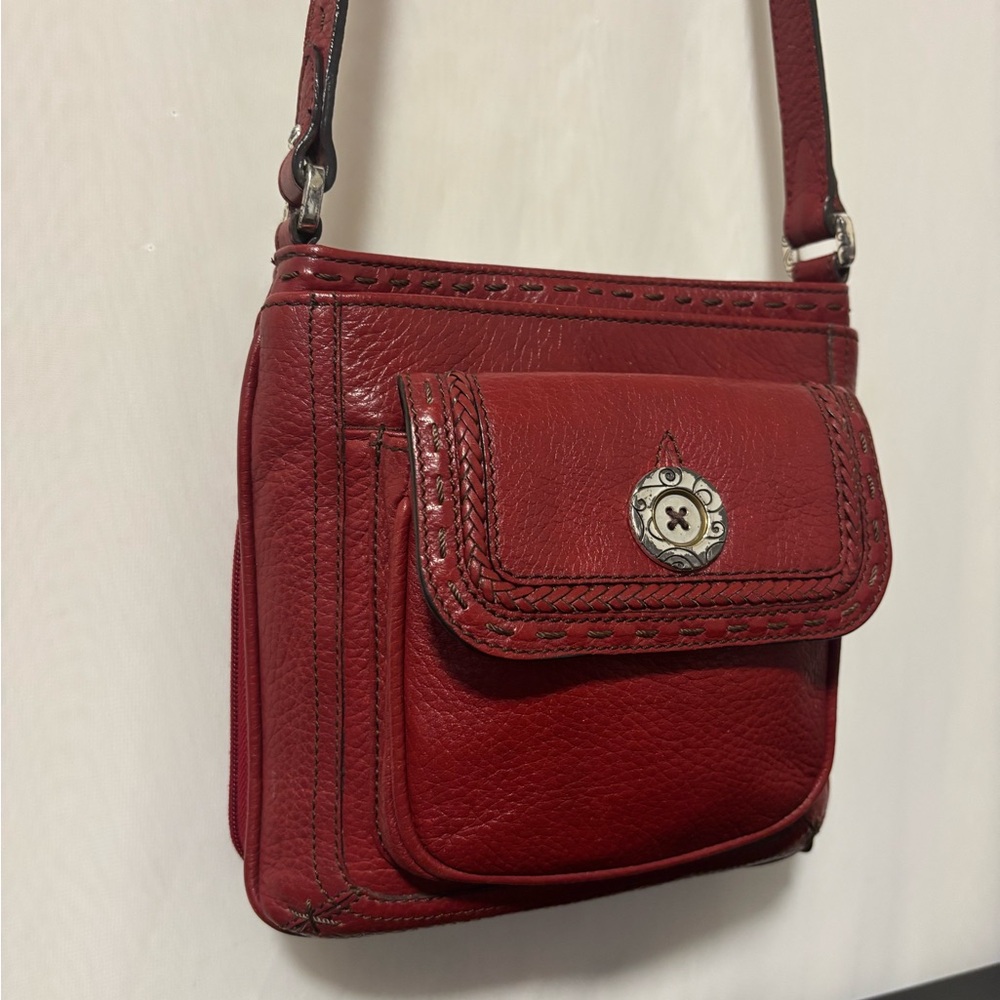 Vintage Brighton Red Pebbled Leather Crossbody Bag GUC